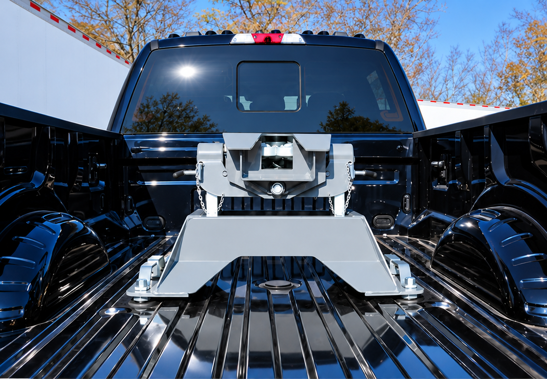 B&W Companion fifth-wheel hitch installed in a clean black pickup bed